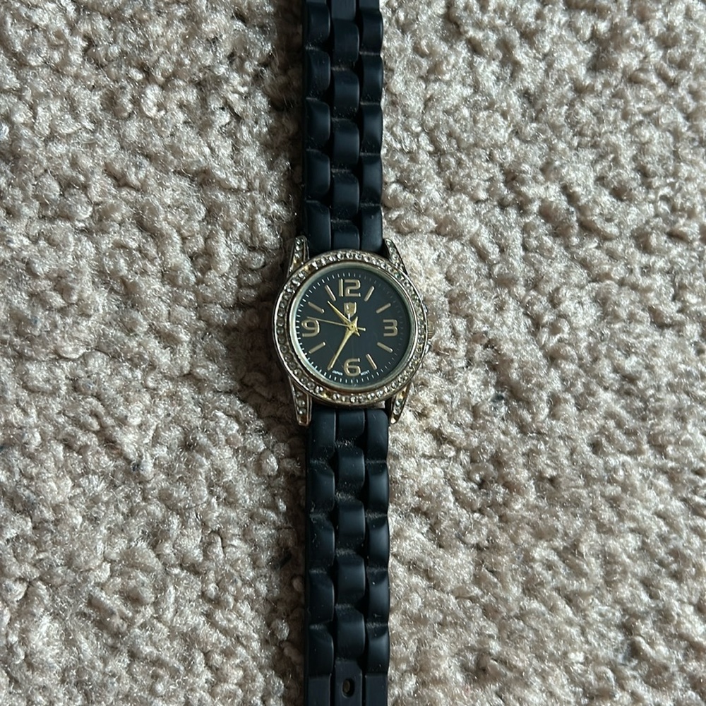 JC women’s vintage dainty black/gold tone crystal‎ adjustable bracelet watch